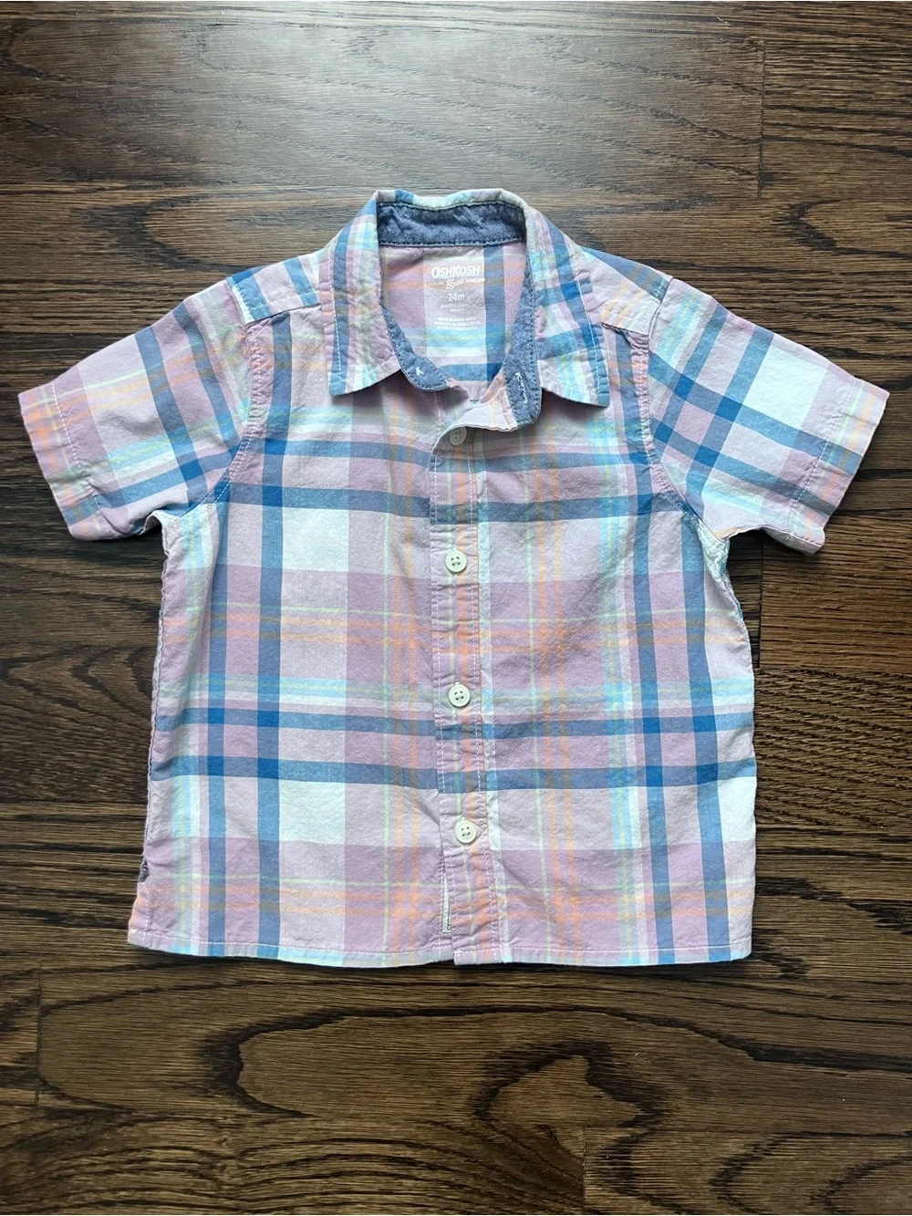 Boy’s Short Sleeve Cotton Button Down Shirt in Purple Plaid